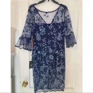 Adrianna Papell navy illusion dress, size 8, NWT
